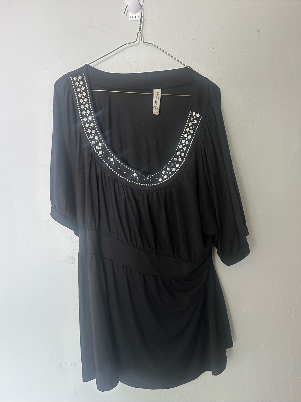 L.A. Blues Black Scoop Neck Top with Silver Accents